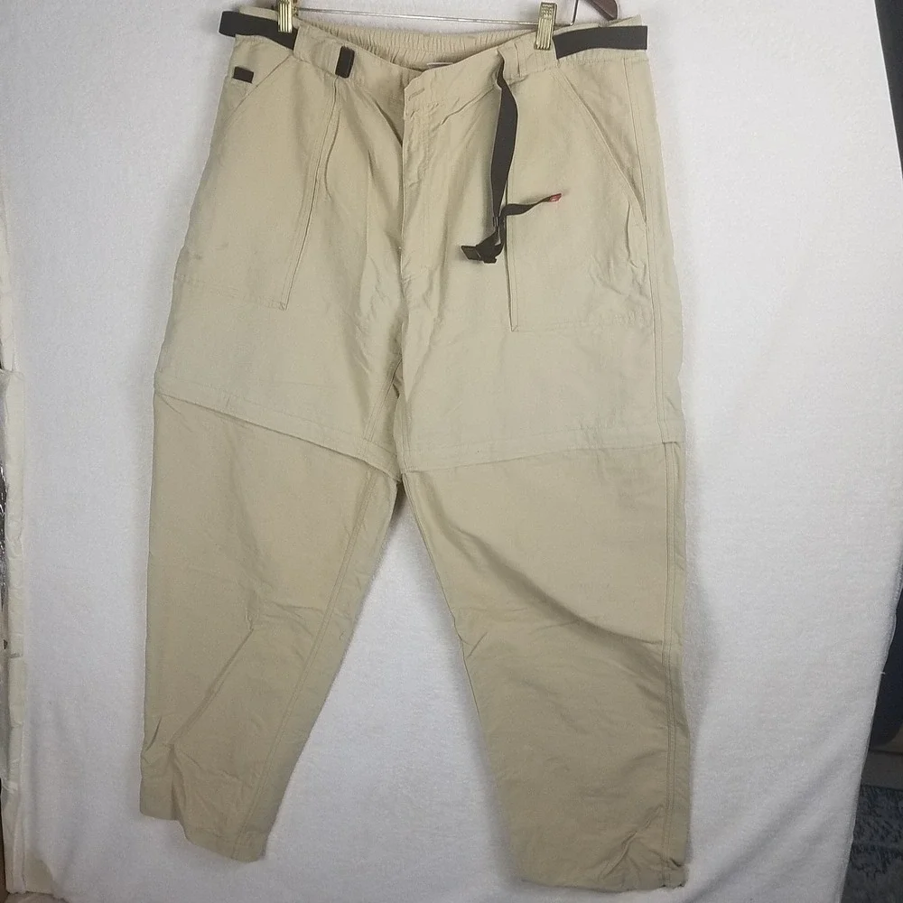 The North Face Convertible Hiking Pants Mens XXL Tan Good Zip Off Nylon Belted